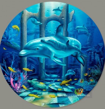 Mystical Dolphins Wasserwelt Ölgemälde